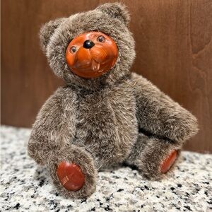 ROBERT RAIKES Applause Carved Wood Face Plush Teddy Bear Jointed